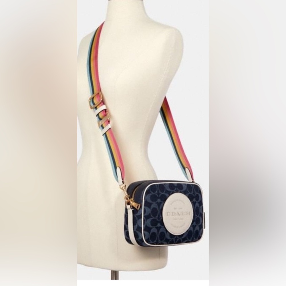 Coach- Denim Dempsey Camera Crossbody Bag Signature Jacquard
